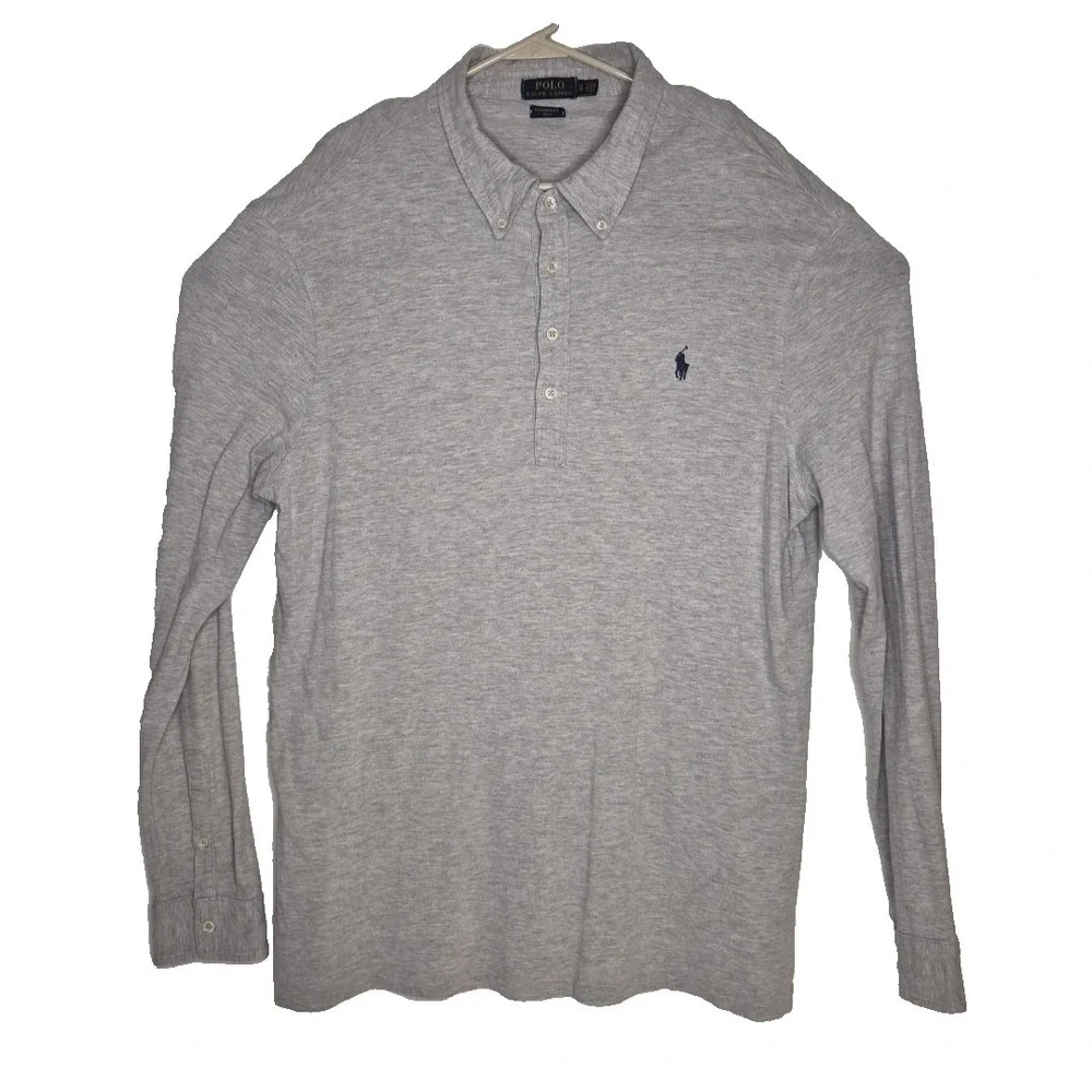 Polo Ralph Lauren Featherweight Mesh Polo Shirt Mens XL Gray‎ Long Sleeve Pony